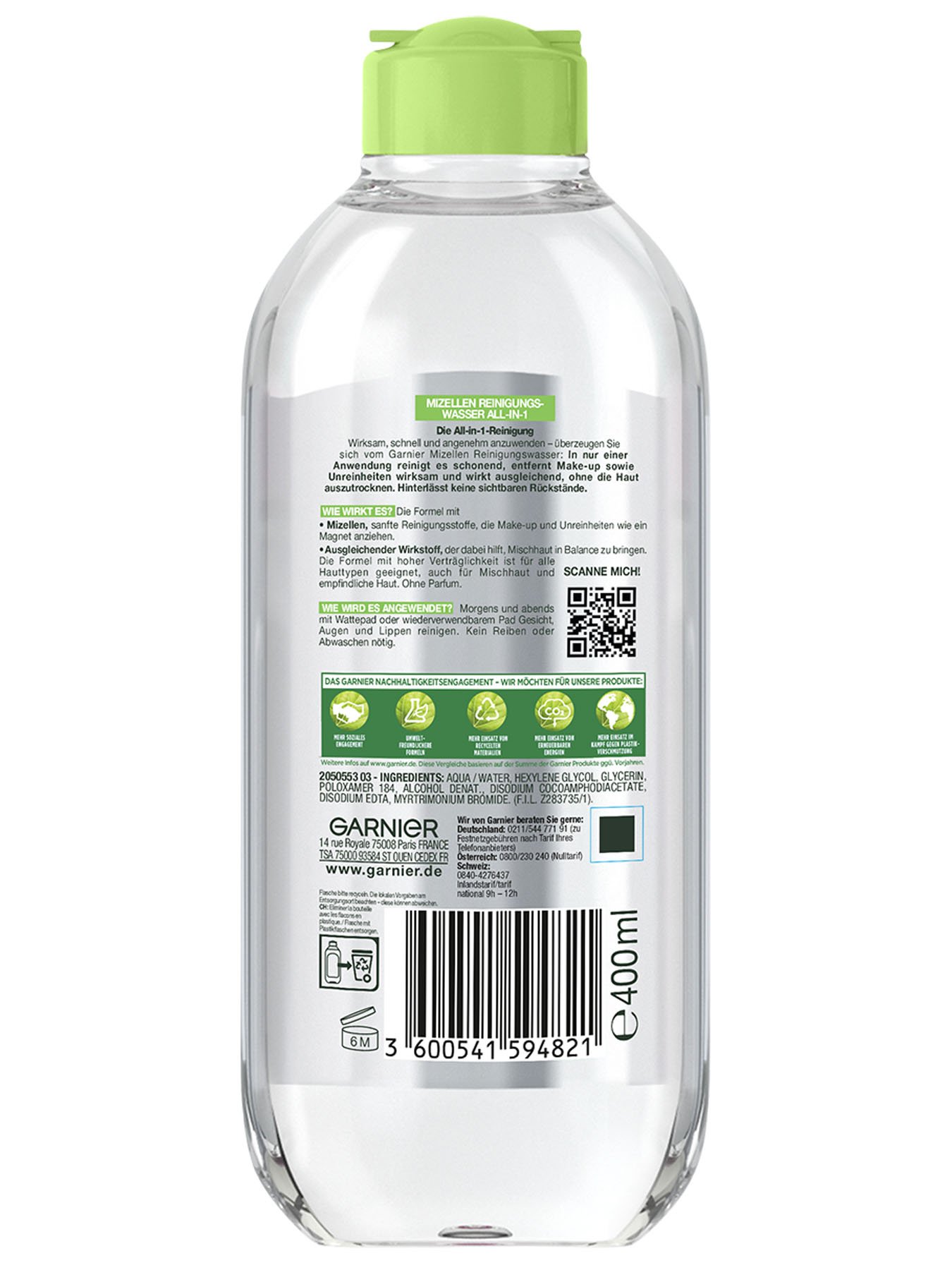 Mizellen Reinigungswasser für Mischhaut - Rückseite Produkt